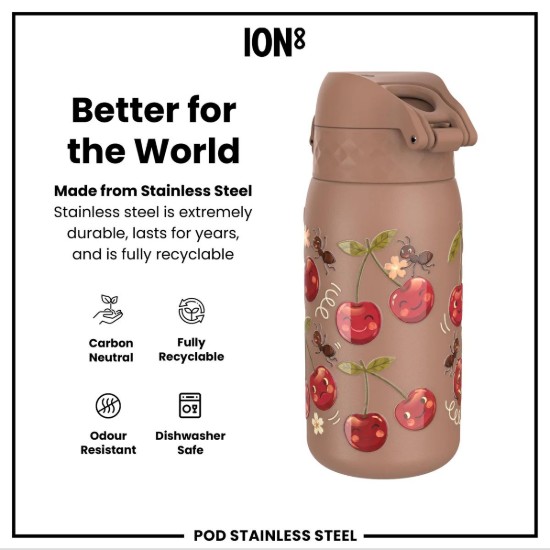 Flixkun tal-ilma għat-tfal, azzar li ma jissaddadx, 400 ml, Cherries - Ion8