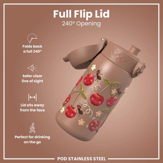 Flixkun tal-ilma għat-tfal, azzar li ma jissaddadx, 400 ml, Cherries - Ion8