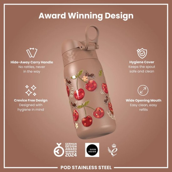 Flixkun tal-ilma għat-tfal, azzar li ma jissaddadx, 400 ml, Cherries - Ion8
