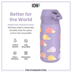 Flixkun tal-ilma għat-tfal, azzar li ma jissaddadx, 400 ml, Hedgehog - Ion8