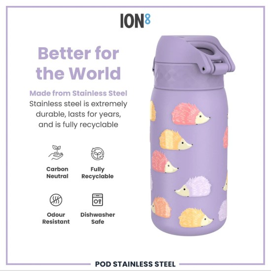Flixkun tal-ilma għat-tfal, azzar li ma jissaddadx, 400 ml, Hedgehog - Ion8