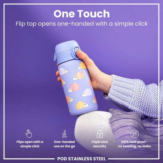 Flixkun tal-ilma għat-tfal, azzar li ma jissaddadx, 400 ml, Hedgehog - Ion8