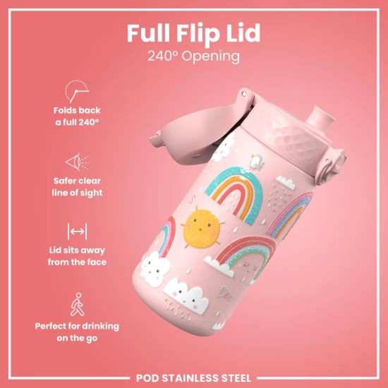 Flixkun tal-ilma għat-tfal, azzar li ma jissaddadx, 320 ml, Rainbows - Ion8