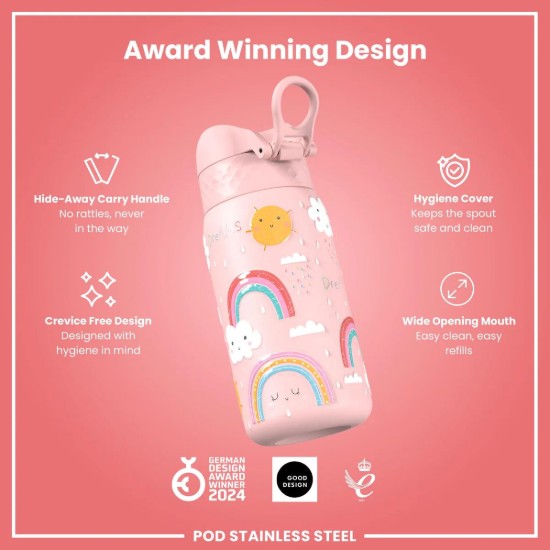 Flixkun tal-ilma għat-tfal, azzar li ma jissaddadx, 320 ml, Rainbows - Ion8