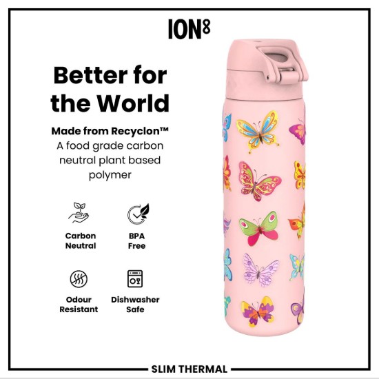 SLIM παγούρι, ανοξείδωτο ατσάλι, 500 ml, Butterfly - Ion8