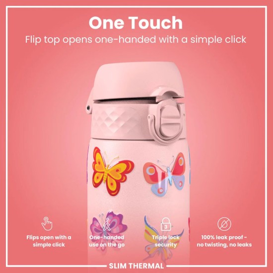 SLIM παγούρι, ανοξείδωτο ατσάλι, 500 ml, Butterfly - Ion8