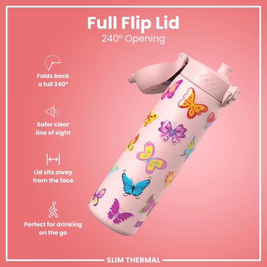 SLIM παγούρι, ανοξείδωτο ατσάλι, 500 ml, Butterfly - Ion8