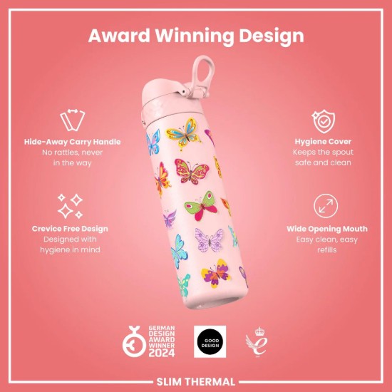 SLIM παγούρι, ανοξείδωτο ατσάλι, 500 ml, Butterfly - Ion8