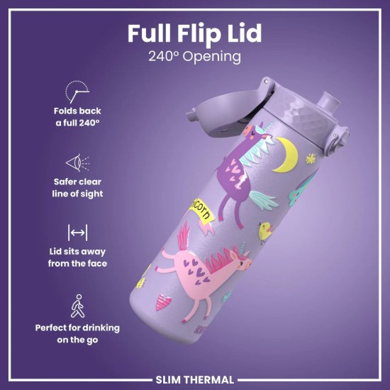 SLIM μπουκάλι νερού, ανοξείδωτο ατσάλι, 500 ml, Unicorns Periwinkle - Ion8