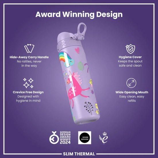 SLIM μπουκάλι νερού, ανοξείδωτο ατσάλι, 500 ml, Unicorns Periwinkle - Ion8