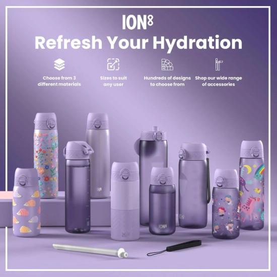 SLIM μπουκάλι νερού, ανοξείδωτο ατσάλι, 500 ml, Unicorns Periwinkle - Ion8