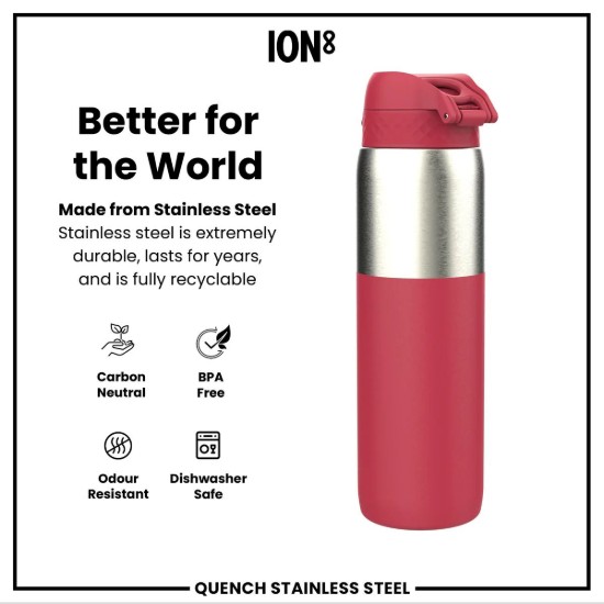 Μπουκάλι νερού, ανοξείδωτο ατσάλι, 1.2 L, Viva Magenta - Ion8