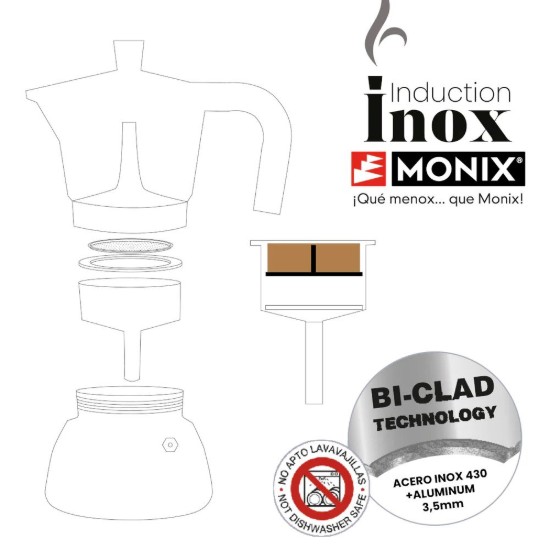 Stainless steel/aluminum coffee maker, 470ml, Red - Monix