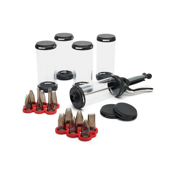 "Le Tube Pro" pastry set with pastry syringe, 4 tubes and 12 pastry nozzles  - de Buyer