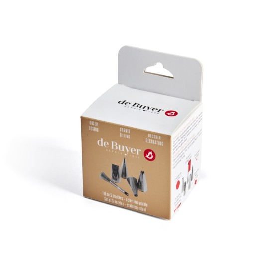 Set of 5 pastry nozzles, stainless steel - "de Buyer" brand