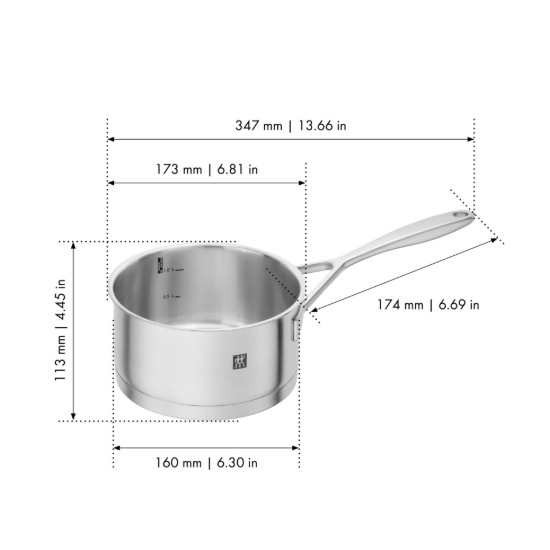 Кастрюля из нержавеющей стали, с крышкой, 16 см/1,5 л, "Vitality" - Zwilling