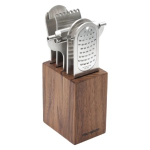 5 parçalı paslanmaz çelik bar gereçleri seti, ahşap bloklu, "Style Line", Walnut - Microplane