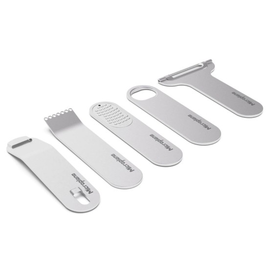 5 parçalı paslanmaz çelik bar gereçleri seti, ahşap bloklu, "Style Line", Walnut - Microplane