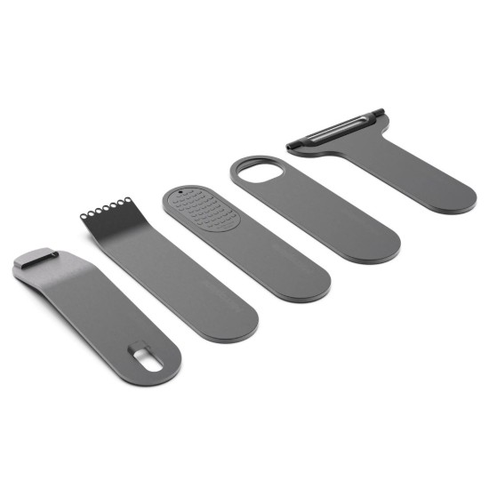 5 parçalı PVD kaplamalı paslanmaz çelik bar gereçleri seti, ahşap bloklu, "Style Line", Black - Microplane