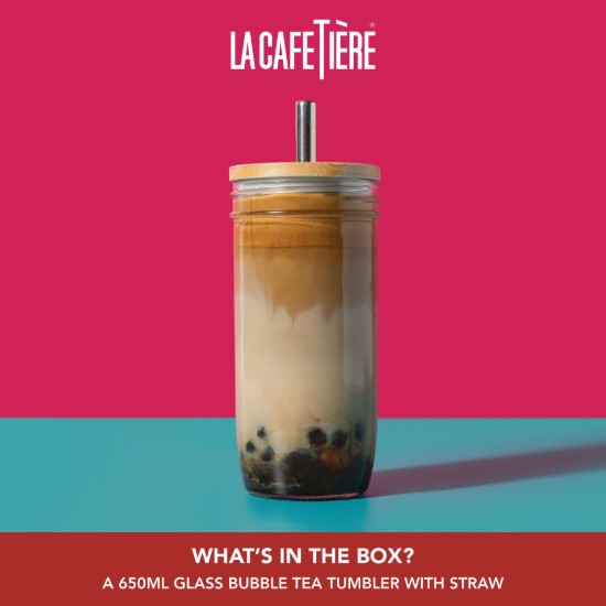 Bicchiere per bubble tea, con coperchio e cannuccia, realizzato in vetro, 650 ml – La Cafetière