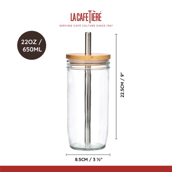 Bicchiere per bubble tea, con coperchio e cannuccia, realizzato in vetro, 650 ml – La Cafetière