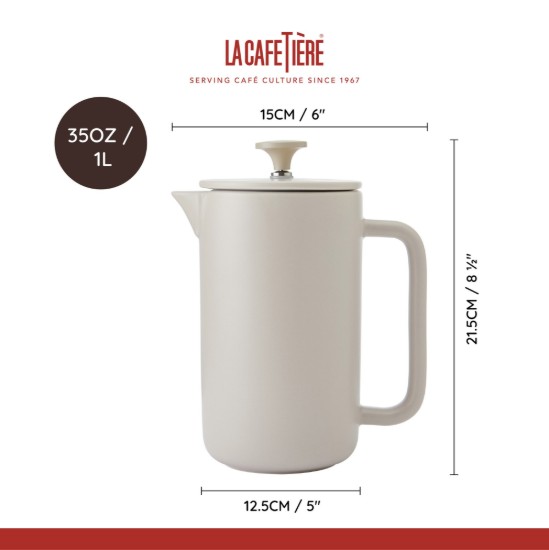 Caffettiera French Press, ceramica, 1 L, "Arezzo", Latte – La Cafetière