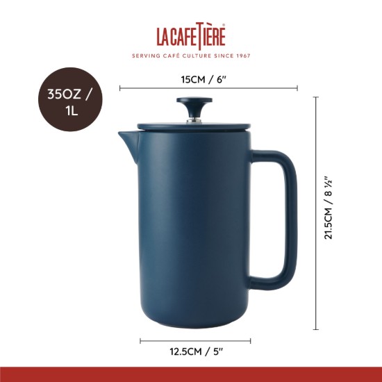 Caffettiera French Press, ceramica, 1 L, "Arezzo", Navy – La Cafetière