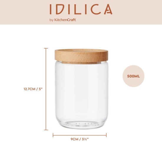 Klaasist säilituspurk, 500 ml, bambuskaanega, "Idilica" - Kitchen Craft