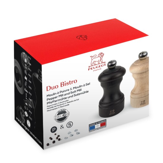 Set of 2 salt and pepper grinders, 10 cm, "Bistro Z", White&Black - Peugeot