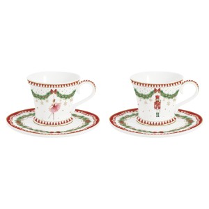 Set of 2 coffee cups with saucers, porcelain, 80ml, "Magie de Noel" - Easy Life brand