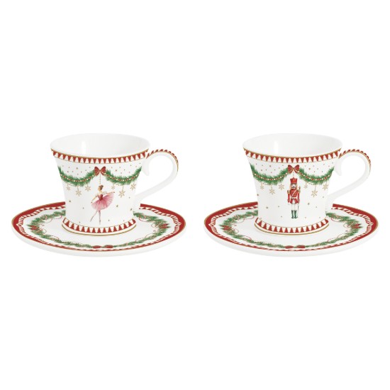 Set of 2 coffee cups with saucers, porcelain, 80ml, "Magie de Noel" - Easy Life brand