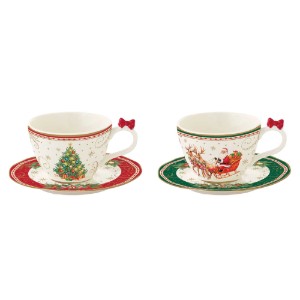 Set aus 2 Kaffeetassen mit Untertassen, Porzellan, 120 ml, "Christmas Heritage" – Easy Life