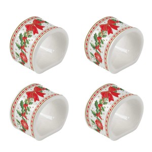 4 adet porselen, 4,5 cm uzunluğunda peçete halkalı set, "Christmas Heritage" - Easy Life