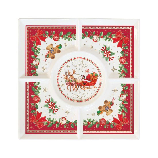 Kvadrātveida servēšanas plate uzkodām, porcelāns, 25 x 25 cm, "Christmas Heritage" - Easy Life