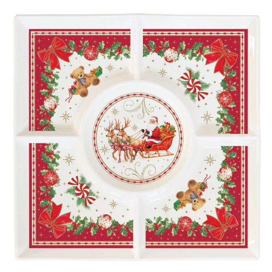 Kvadrātveida servēšanas plate uzkodām, porcelāns, 25 x 25 cm, "Christmas Heritage" - Easy Life