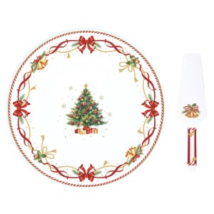 Cake serving platter and server, porcelain, 32cm, "Christmas Tale" - Easy Life