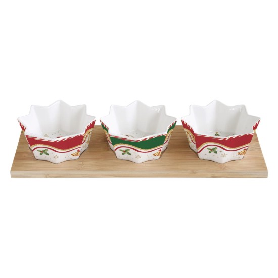 3-piece appetizer bowl set, with bamboo tray, "Christmas Tale" - Easy Life