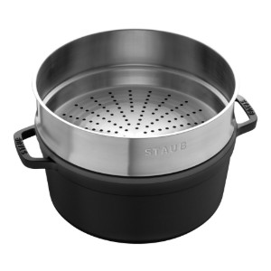 Μαντεμένια κατσαρόλα Cocotte, με εξάρτημα μαγειρέματος ατμού, 26cm/5.2L, Black - Staub