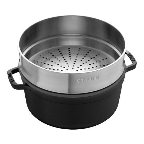 Olla Cocotte de hierro fundido, con accesorio de cocción al vapor, 26 cm/5.2L, Black - Staub