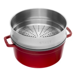 Μαντεμένια κατσαρόλα Cocotte, με εξάρτημα μαγειρέματος ατμού, 26 cm/5.2L, Cherry - Staub