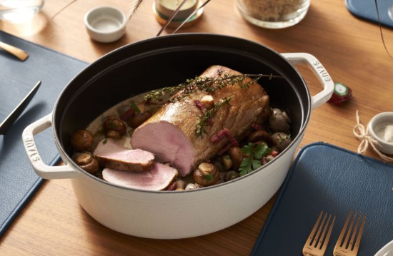 Ovale Cocotte kookpot, gietijzer, 31cm/5.5L, Witte Truffel - Staub