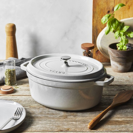 Ovale Cocotte kookpot, gietijzer, 31cm/5.5L, Witte Truffel - Staub