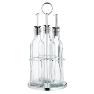 Sett ta’ 4 biċċiet, fih 3 fliexken għaż-żejt u l-ħall u holder chromed – magħmul minn Kitchen Craft