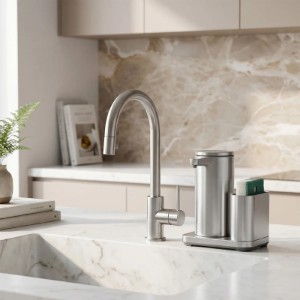 Sensordispenser med svampholder, 266 ml, rustfritt stål, Brushed - simplehuman