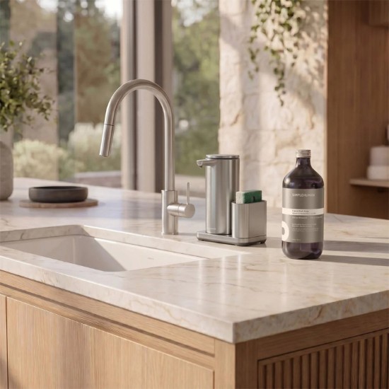 Dispenser tas-sensuri b'detentur tal-isponża, 266 ml, azzar inossidabbli, Brushed - simplehuman