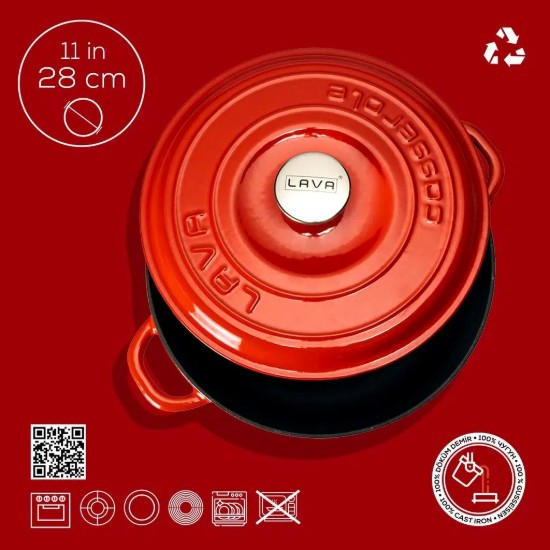 Cast iron saucepan, 28cm/3.26 L, "New Heritage", Red - LAVA