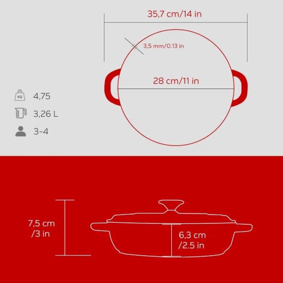 Cast iron saucepan, 28cm/3.26 L, "New Heritage", Red - LAVA