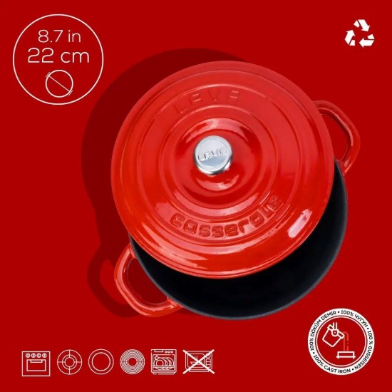 Cast iron saucepan, 22cm/3.31 L, "New Heritage", Red - LAVA
