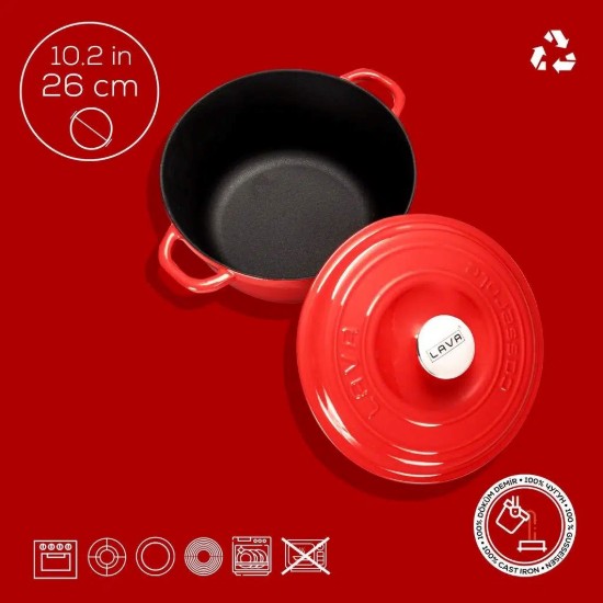 Cast iron saucepan, 26cm/4.86 L, "New Heritage", Red - LAVA