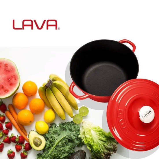 Cast iron saucepan, 26cm/4.86 L, "New Heritage", Red - LAVA